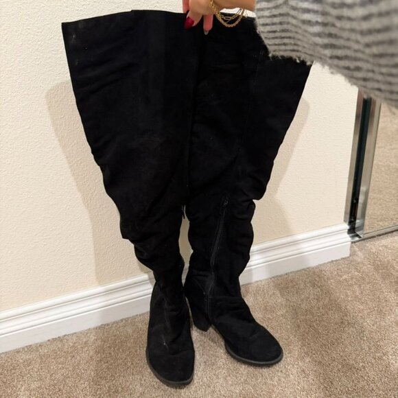Black Knee High Soft Faux Suede Heel Boots Size 6 - Picture 3 of 6
